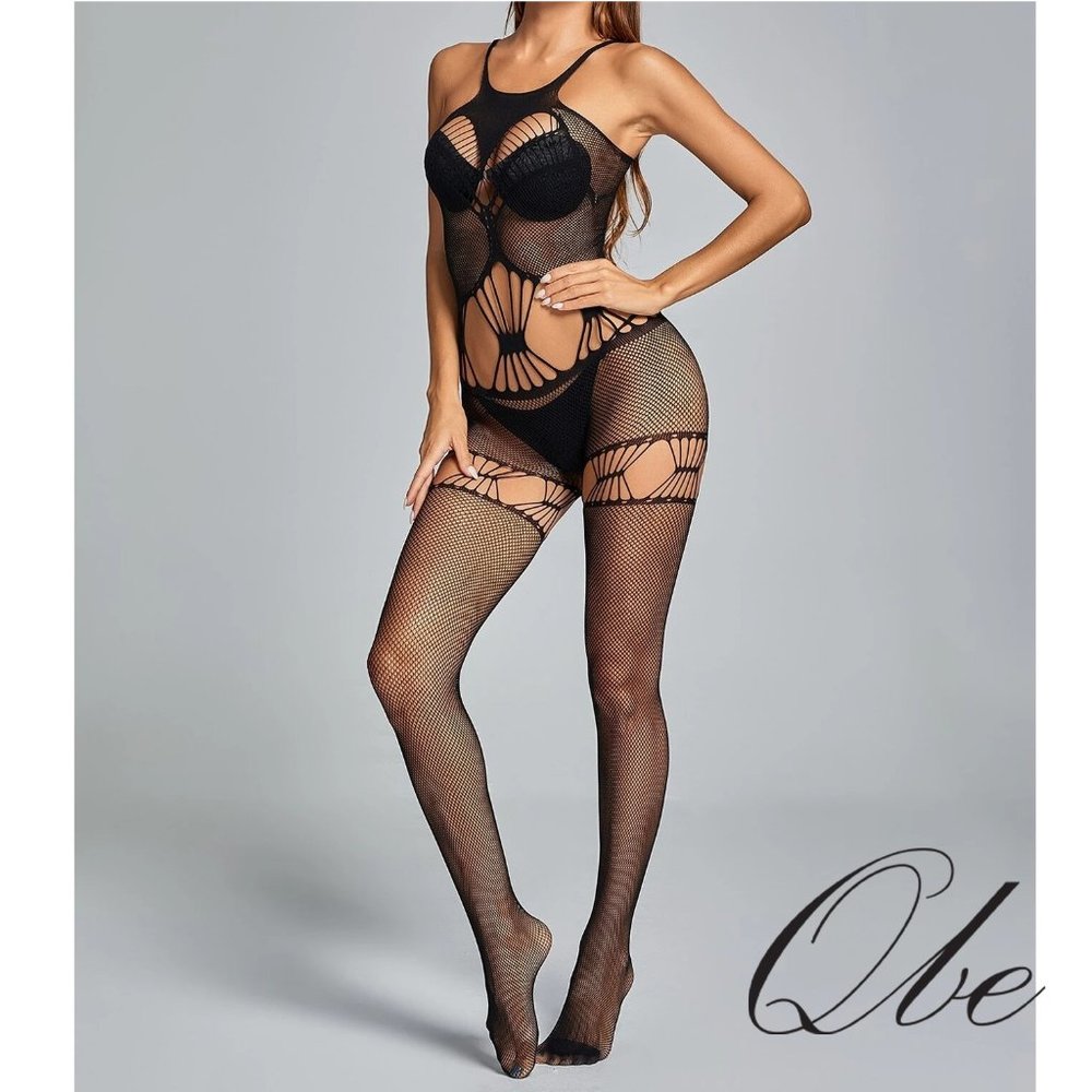 Qbe Cut-out Fishnet Crotchless Bodystocking Withou